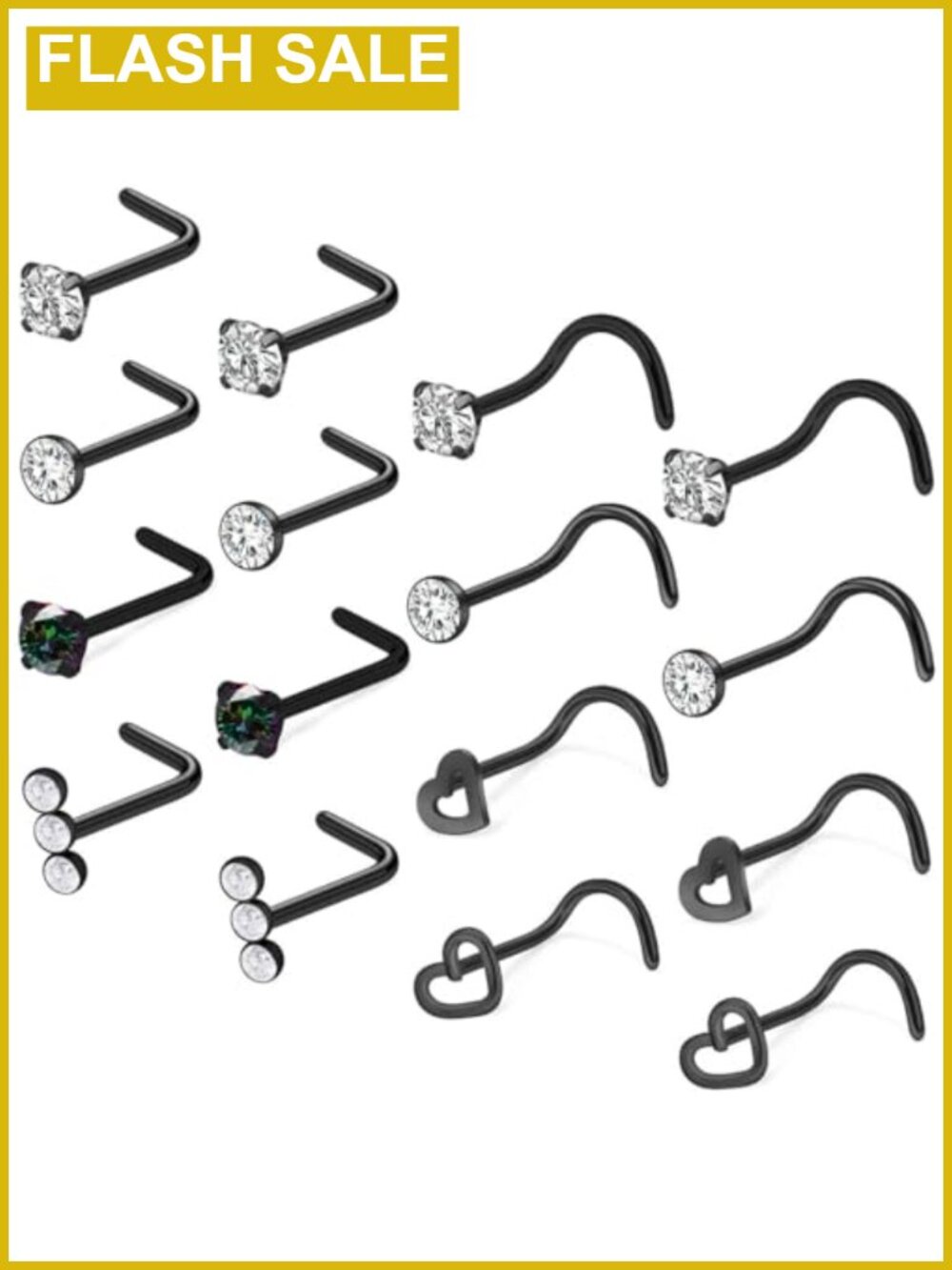 Stainless Steel L Shaped Nose Rings Studs Hypoallergenic Cubic Zirconia